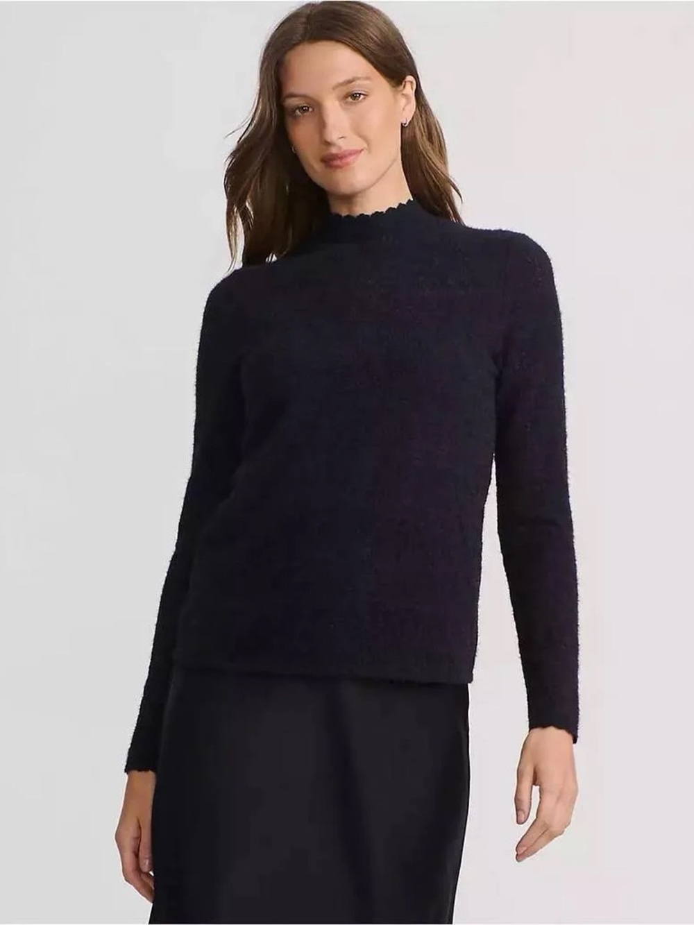 Lands' End Brushed Lace Mock-Neck Sweater in Black M